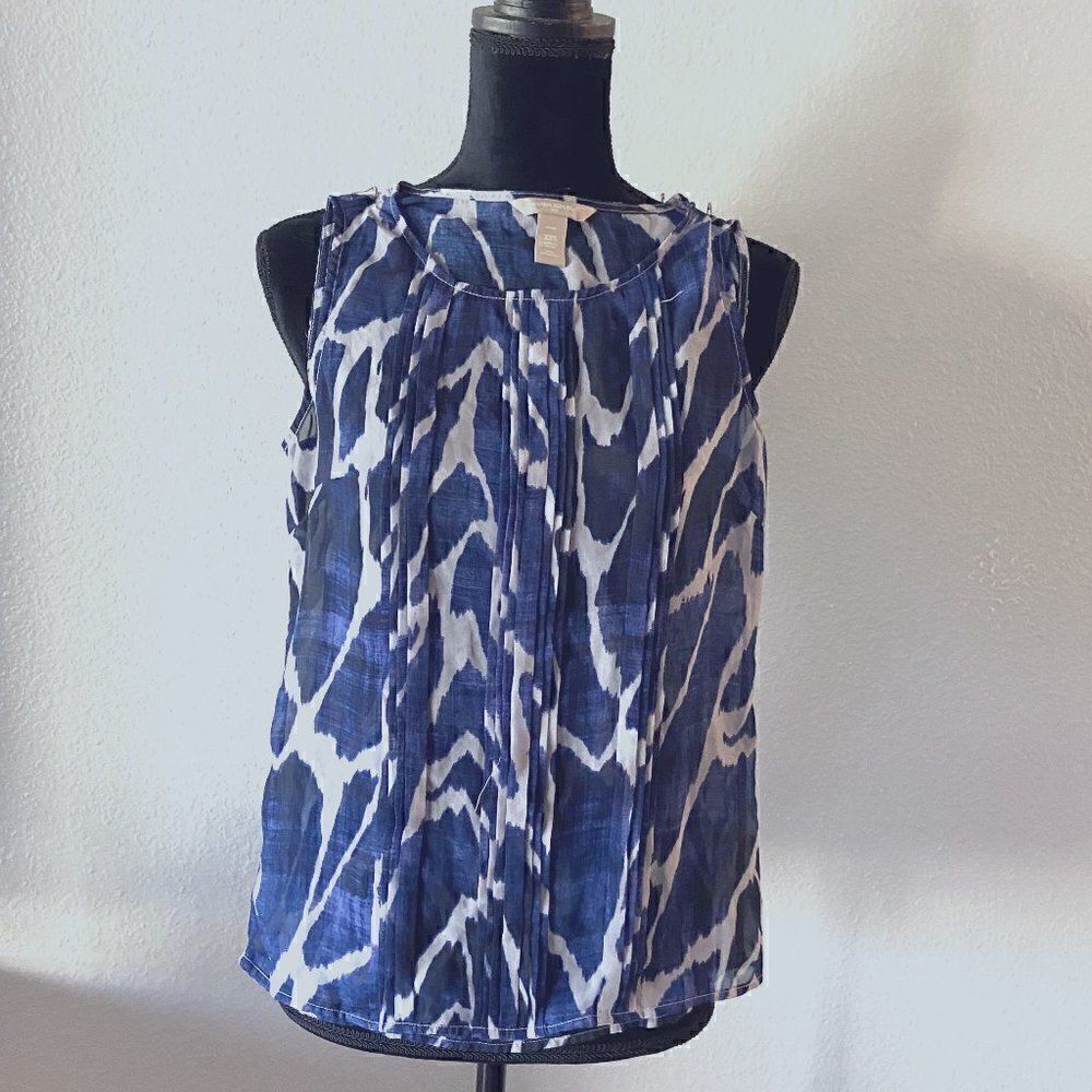 Banana Republic Petite Sleeveless Abstract Top – Blue & White | XXS